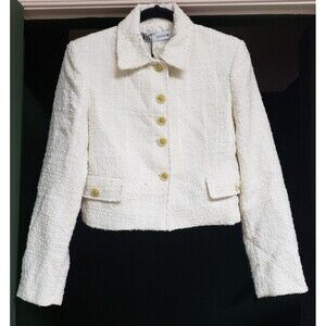 Zara Women’s Cream Cropped Tweed Jacket XS Long Sleeve Gold Button Accents NWT